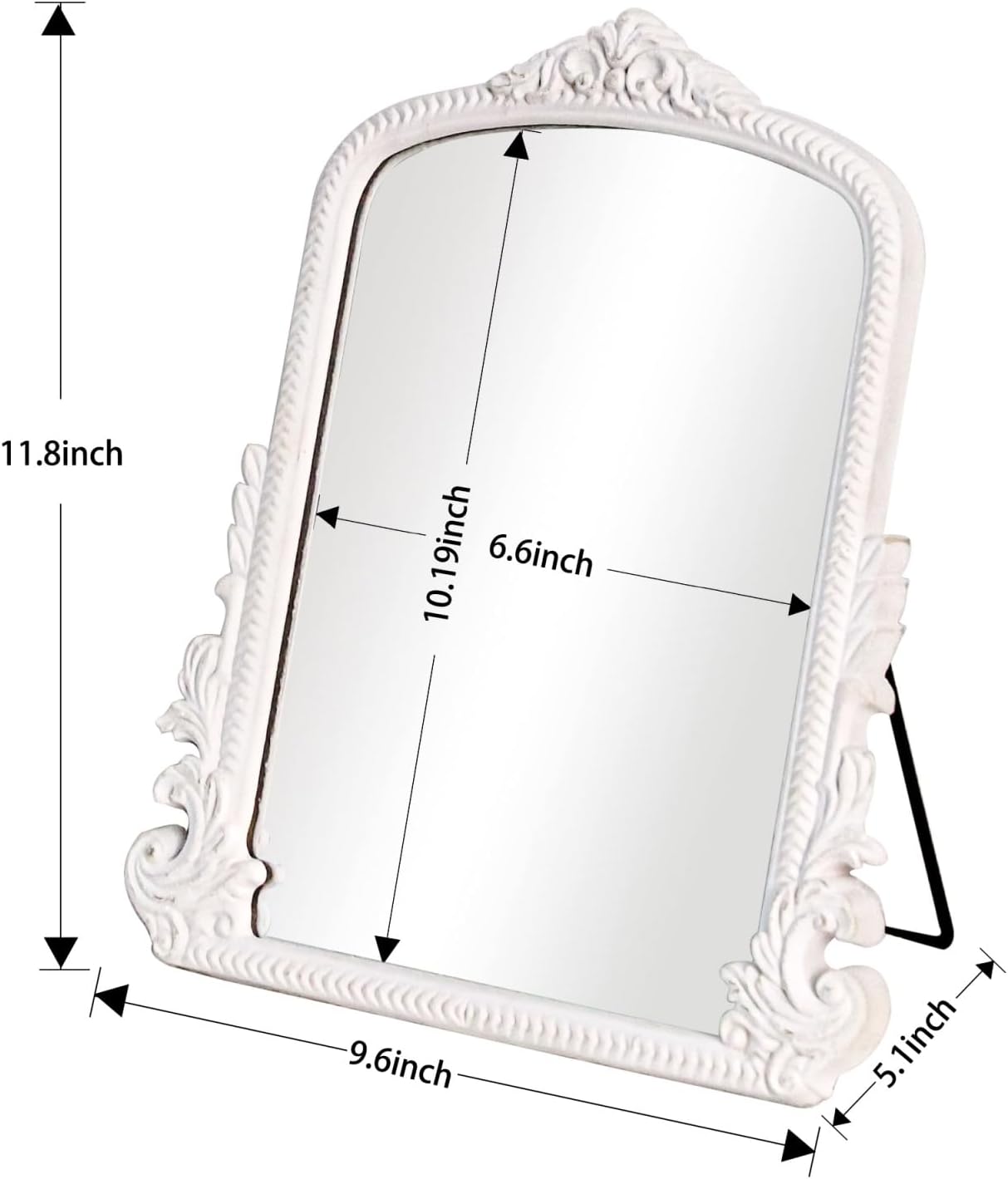 HSDDHOME 11.8" x 9.6" Small White Arched Vanity Mirror, Vintage Makeup Mirror Baroque Style Arendahl Carved Mirror with Frame for Desk Decorative Table Aesthetic for Dresser,Bedroom,Living-Room